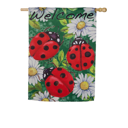 "Ladybugs on Green" Printed Suede Seasonal House Flag; Polyester