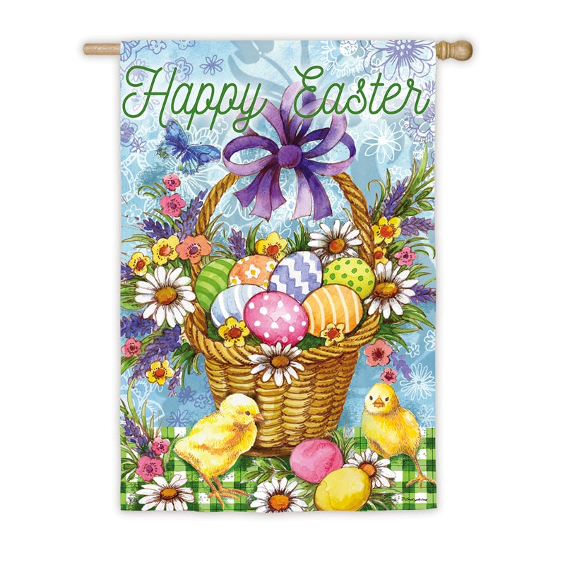 Easter Egg Basket Printed Suede House Flag; Polyester
