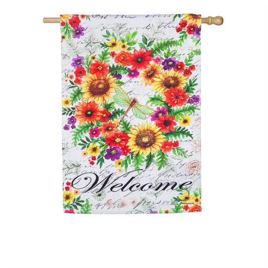 Dragonfly & Welcome Wreath Printed Suede Seasonal House Flag; Polyester