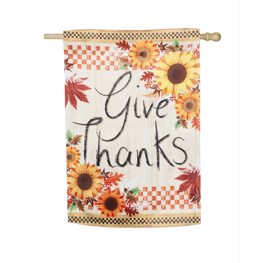 Give Thanks Printed Suede House Flag; Polyester