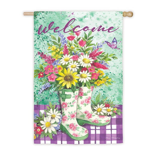 "Floral Garden Boots Printed Suede Seasonal House Flag; Polyester