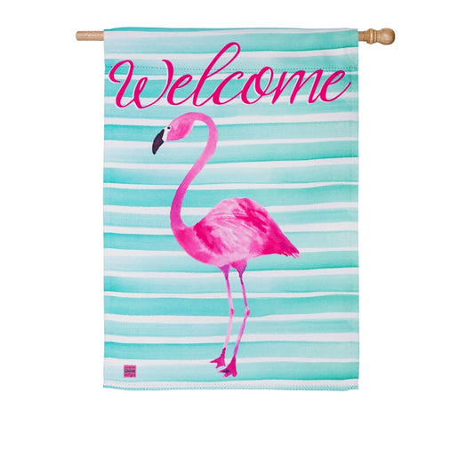 Flamingo Striped Welcome Printed Suede House Flag; Polyester