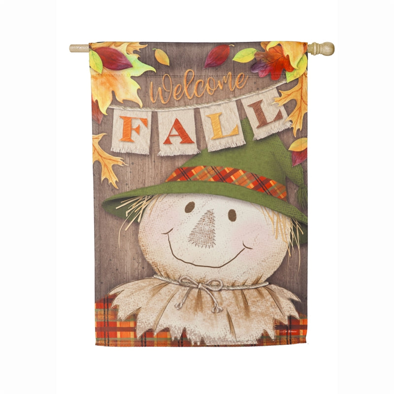 Welcome Fall Scarecrow Printed Suede House Flag; Polyester