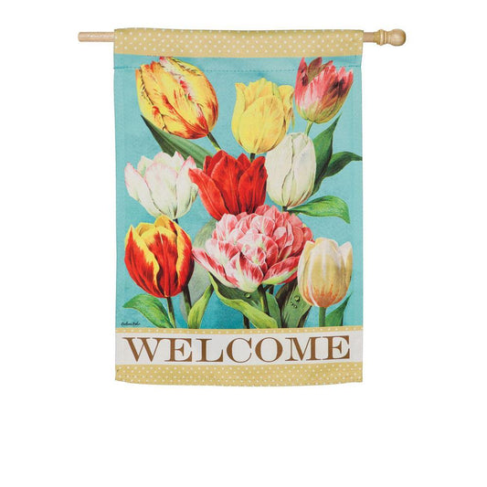 Vintage Tulips Printed Suede House Flag; Polyester