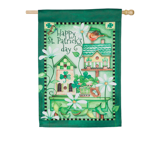 St.Patricks Day Birdhouse Printed Suede House Flag; Polyester