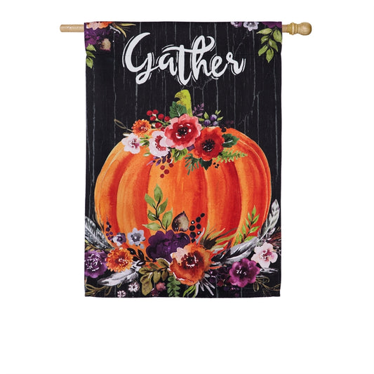 Gather Floral Pumpkin Printed Suede House Flag; Polyester