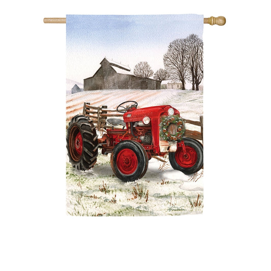 Winter Red Tractor House Flag