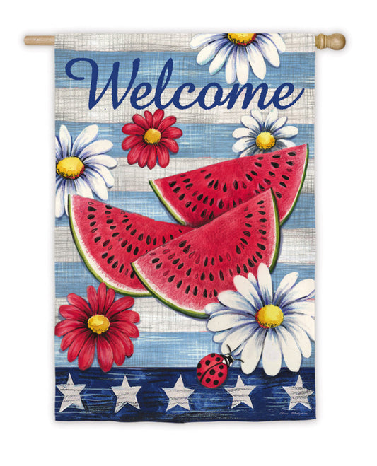 American Watermelon Printed Suede House Flag; Polyester