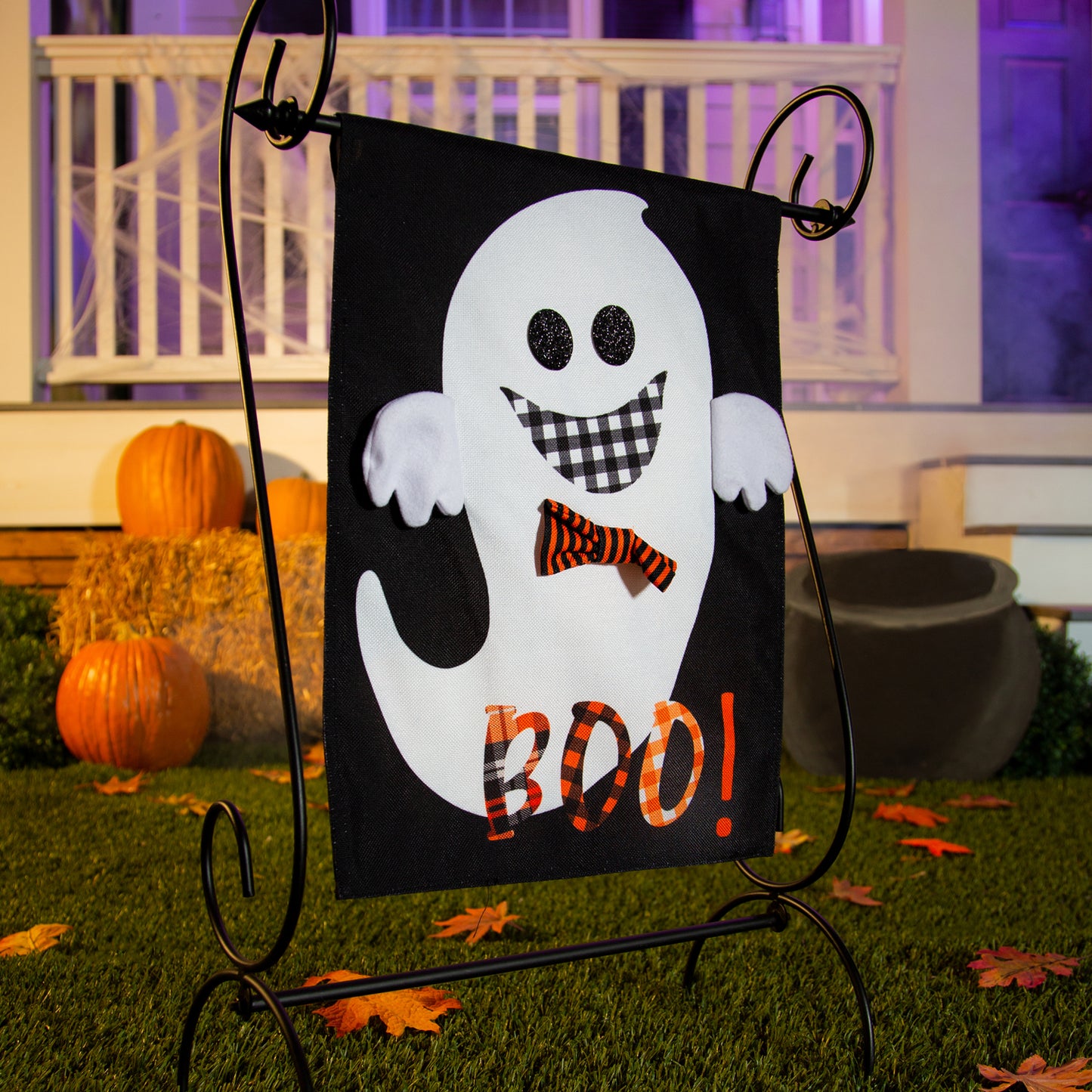 Girl & Boy Halloween Ghost Burlap Garden Flag; Polyester 12.5"x18"