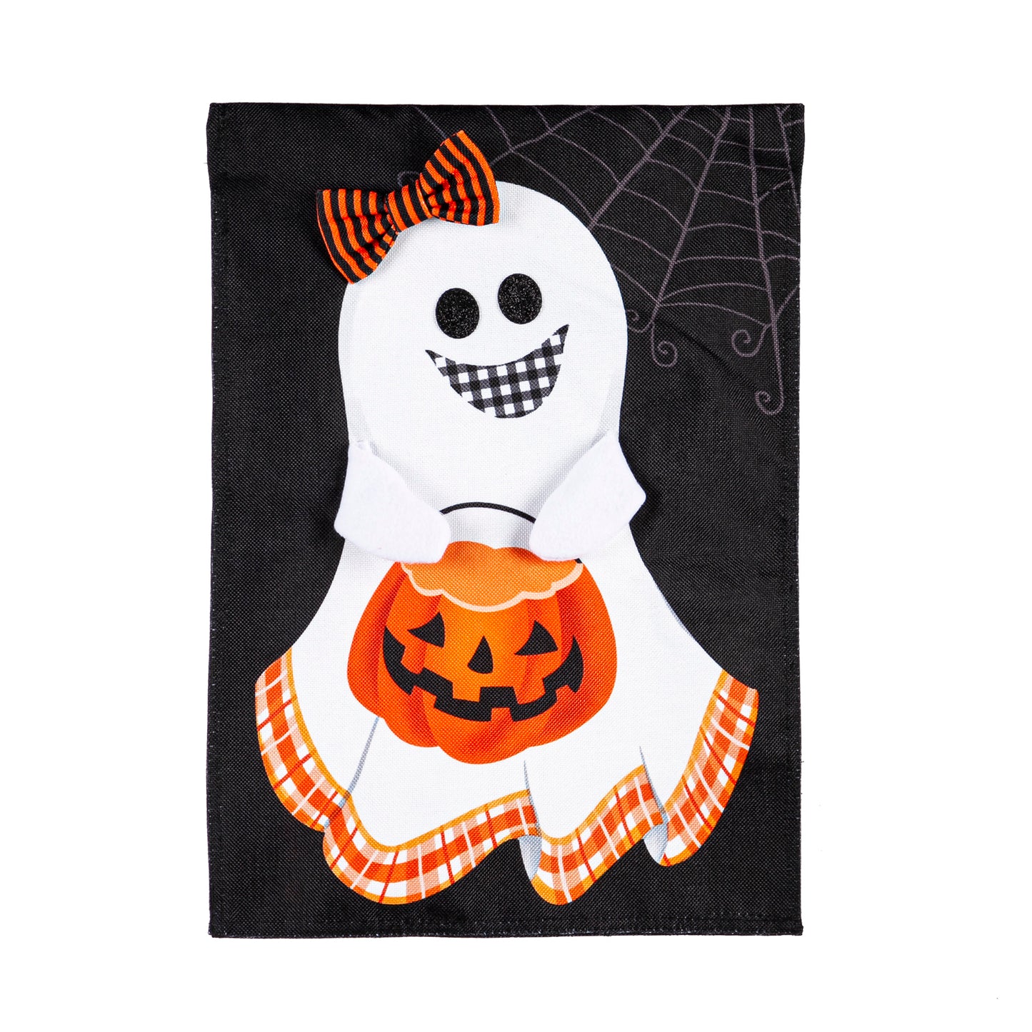 Girl & Boy Halloween Ghost Burlap Garden Flag; Polyester 12.5"x18"