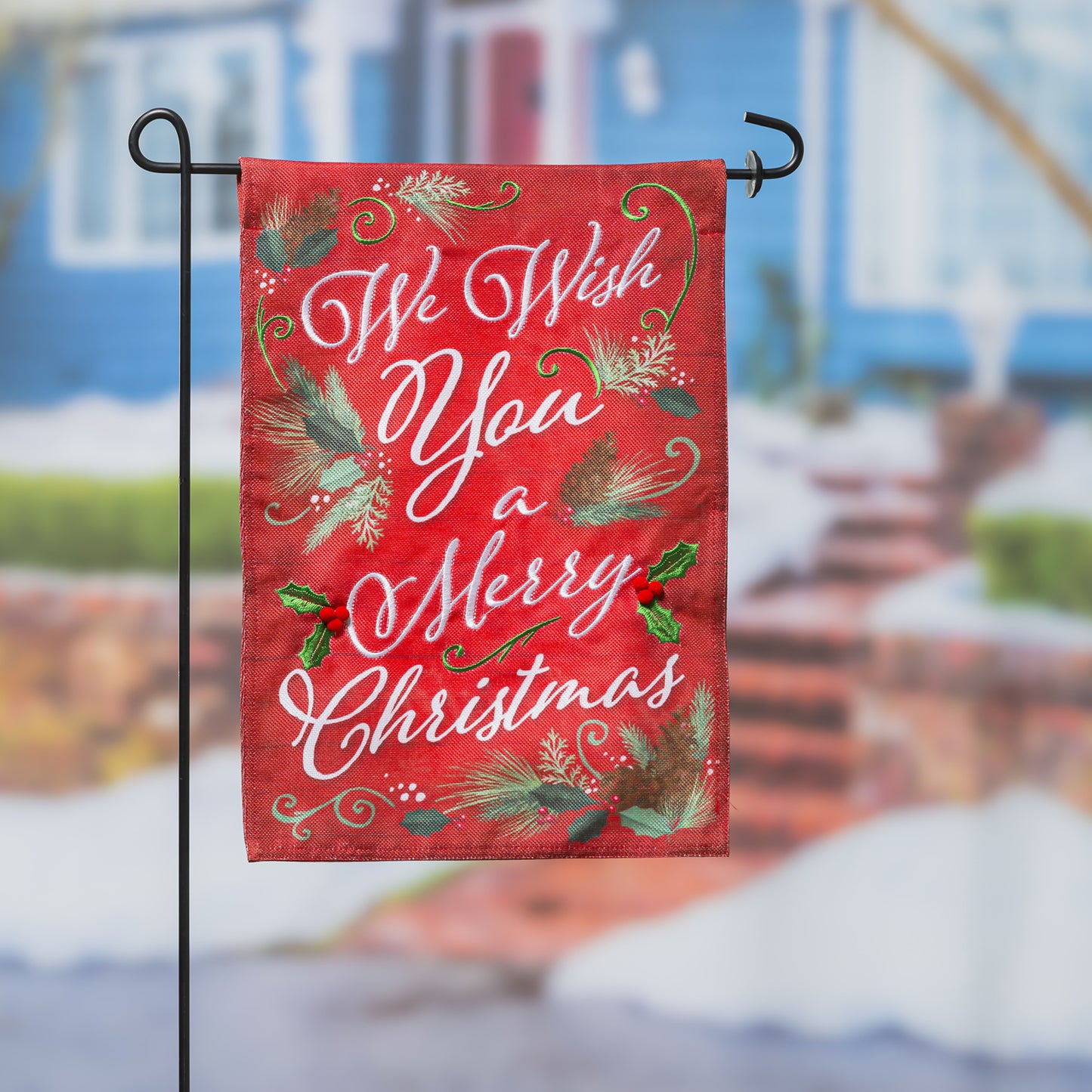 We Wish You a Merry Christmas Burlap Garden Flag; Polyester 12.5"x18"