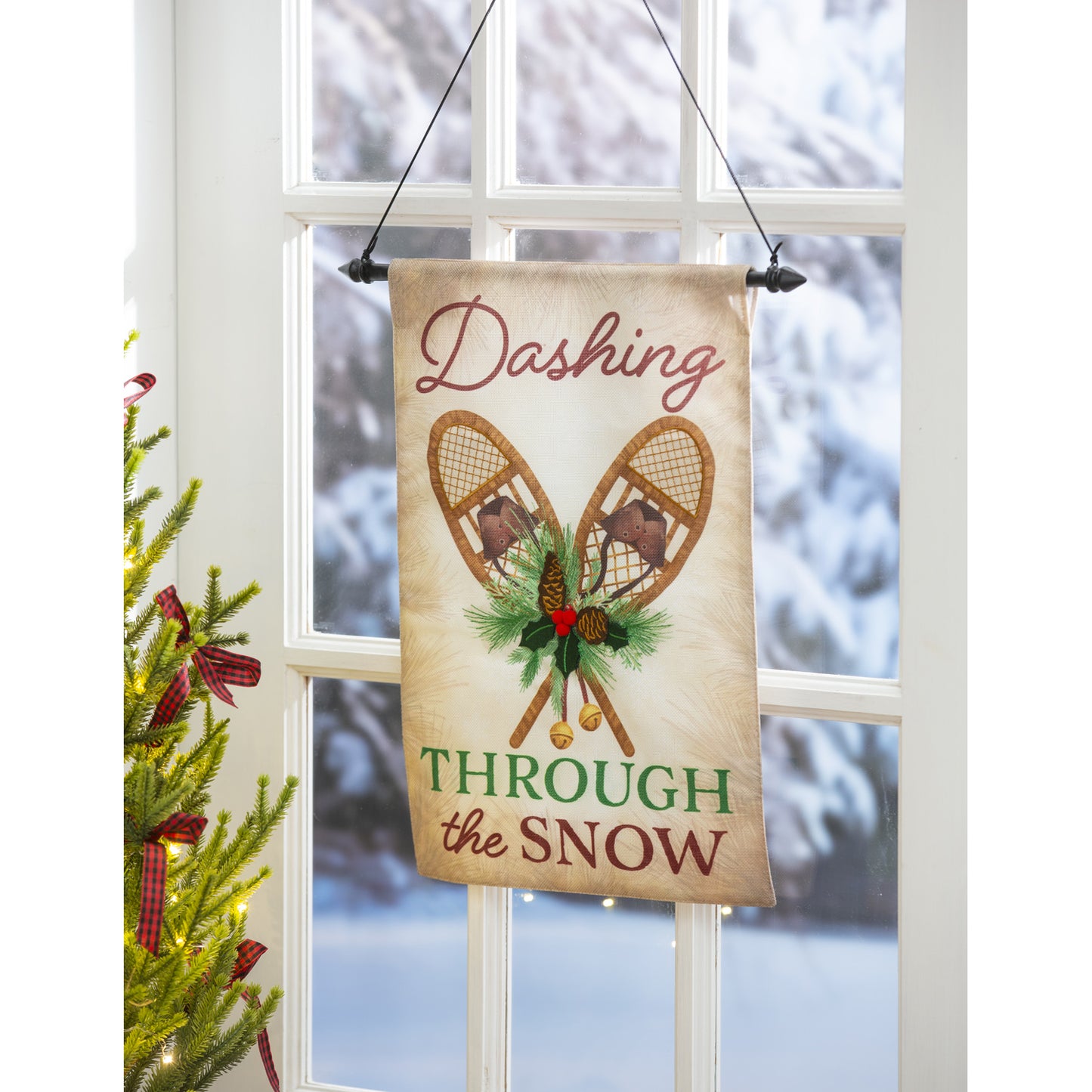 Dashing Through the Snow Burlap Garden Flag; Polyester 12.5"x18"