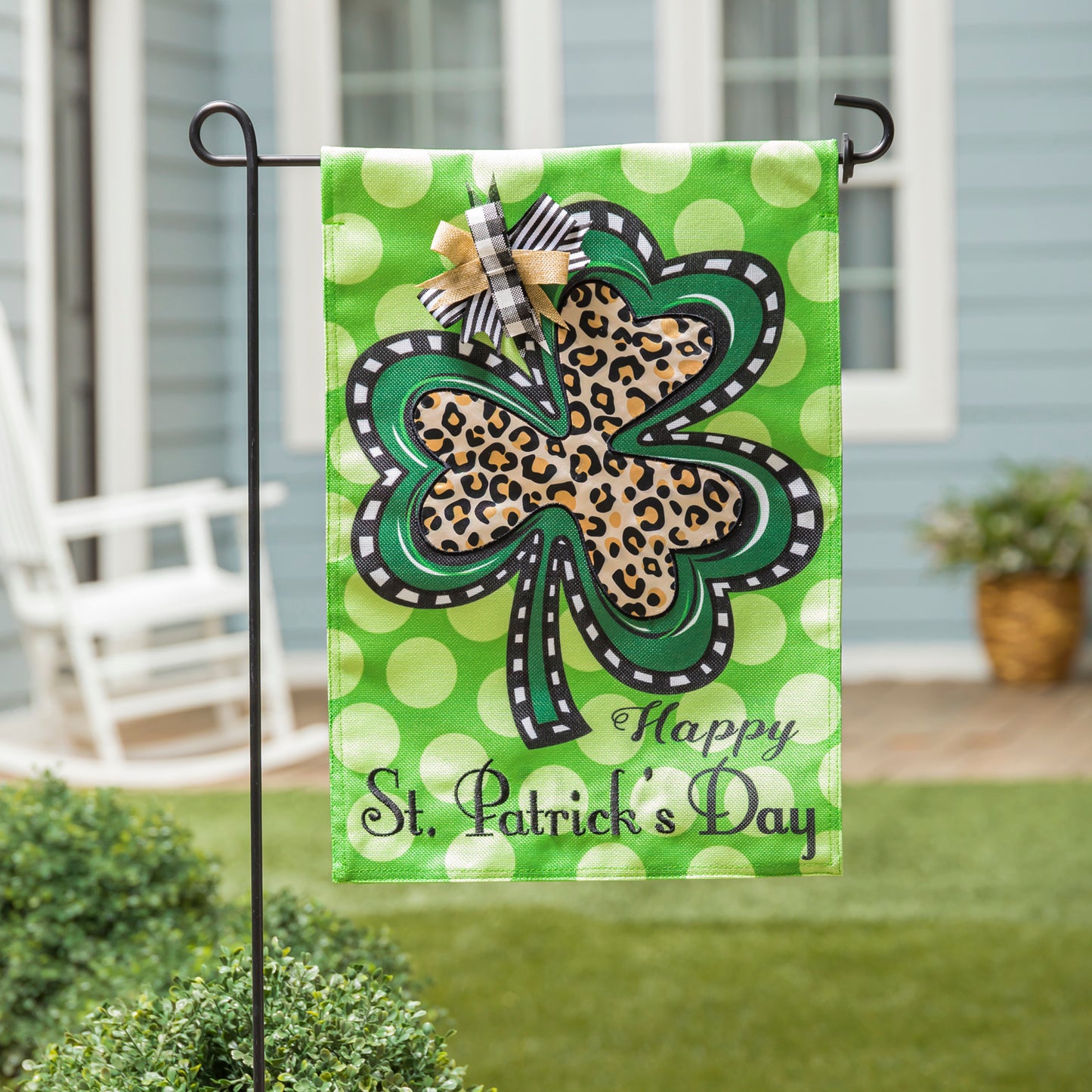Happy St.Patrick's Day Animal Print Shamrock Garden Flag