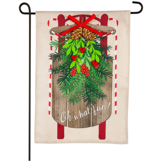 Vintage Sled Printed Garden Flag; Polyester Burlap
