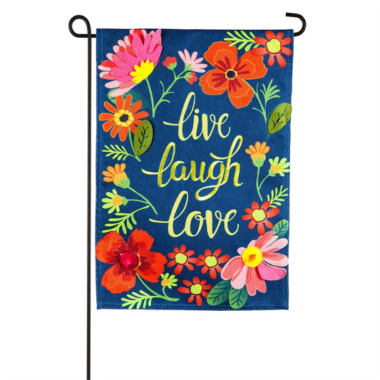 Live Laugh Love Floral Garden Flag; Burlap-Polyester 12.5"x18"