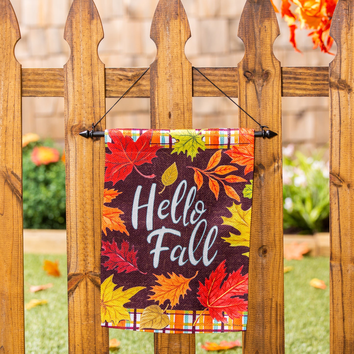 Plaid Hello Fall Garden Flag