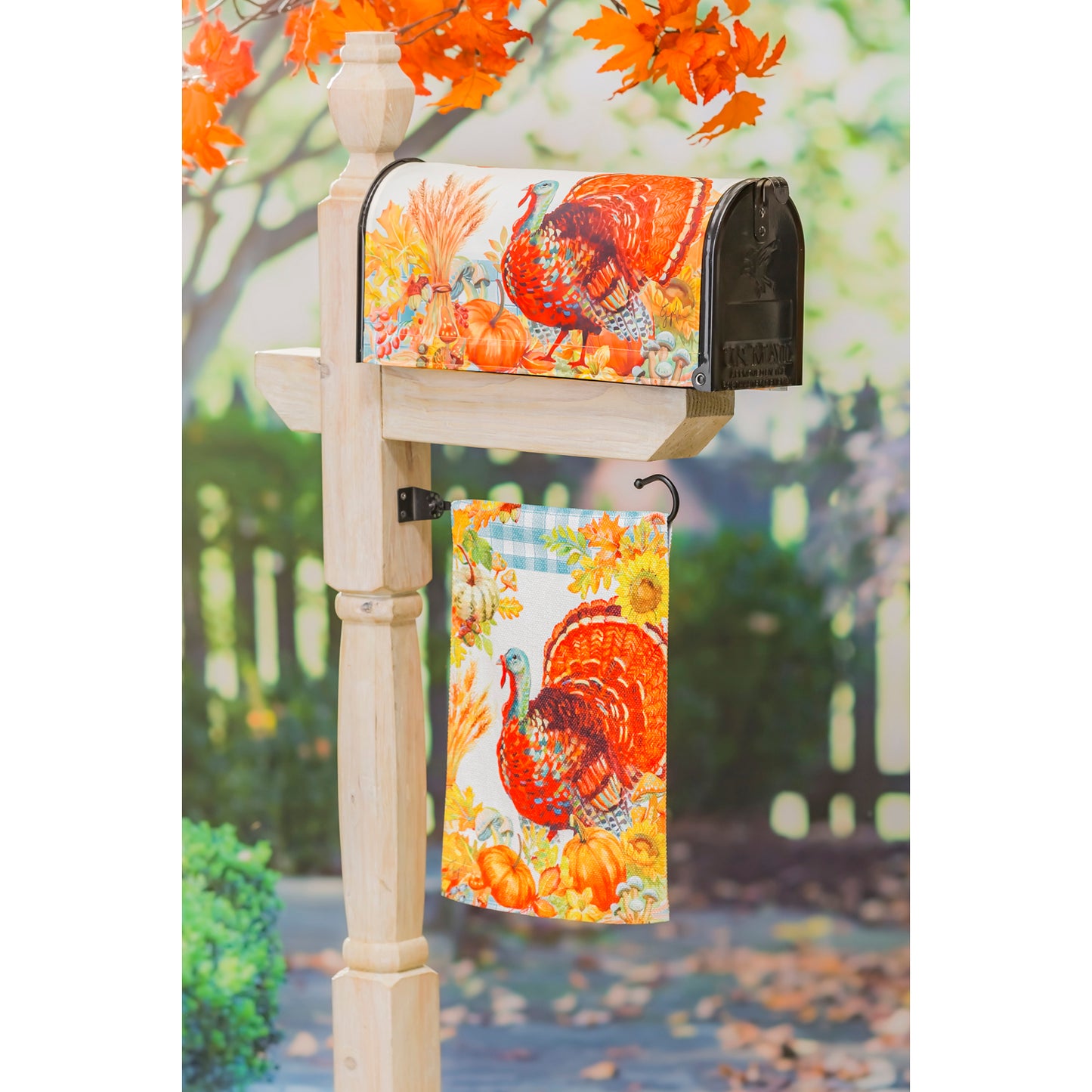 Gingham Turkey Printed Textured Suede Garden Flag; Polyester 12.5"x18"