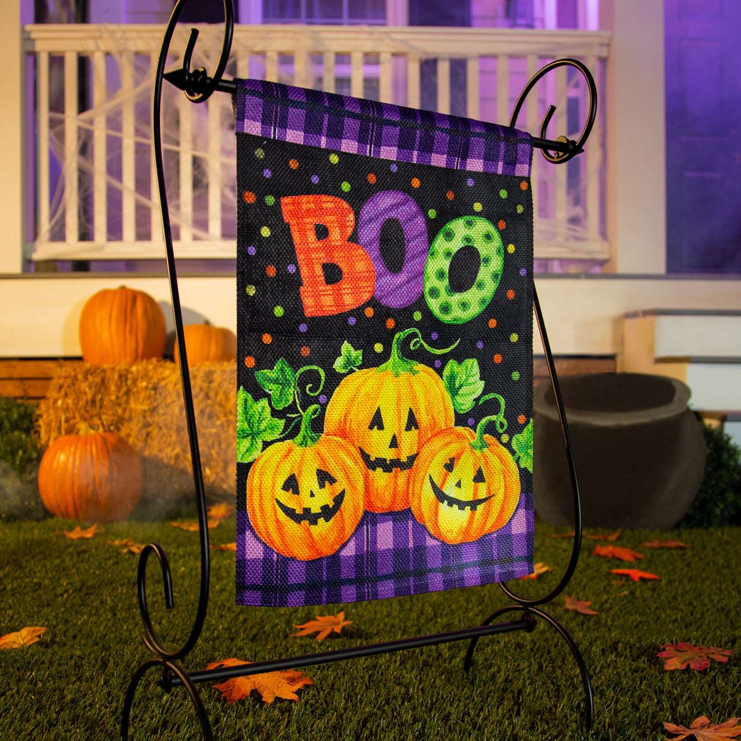 Boo Jack-o-Lanterns Printed Textured Suede Garden Flag; Polyester 12.5"x18"
