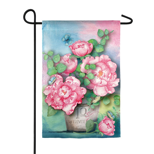 Spring Peony Printed Suede Garden Flag; Polyester