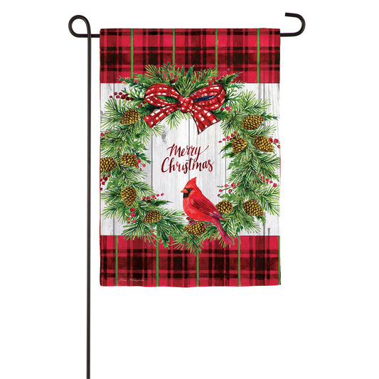 Christmas Cardinal Wreath Printed Textured Suede Garden Flag; Polyester 12.5"x18"