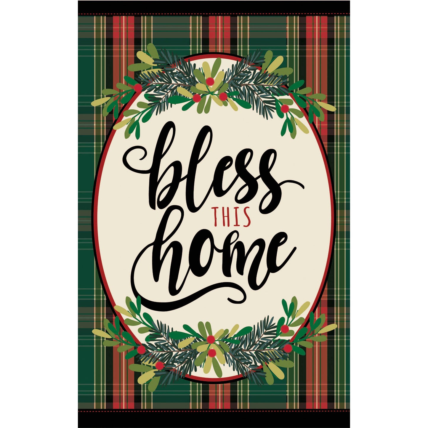 Bless This Home Plaid Garden Flag; Linen Textured Polyester 12.5"x18"