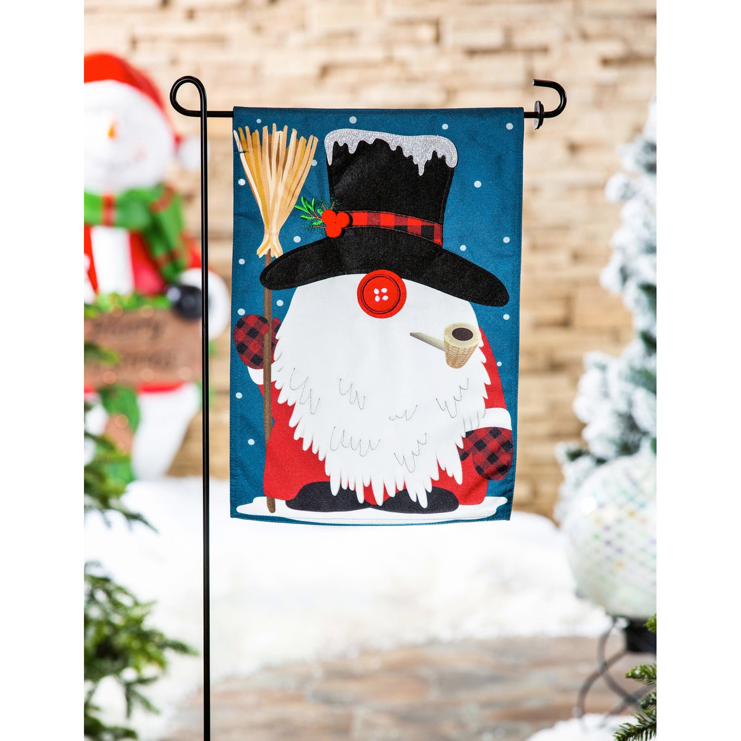 Winter Gnome Garden Flag; Linen Textured Polyester 12.5"x18"