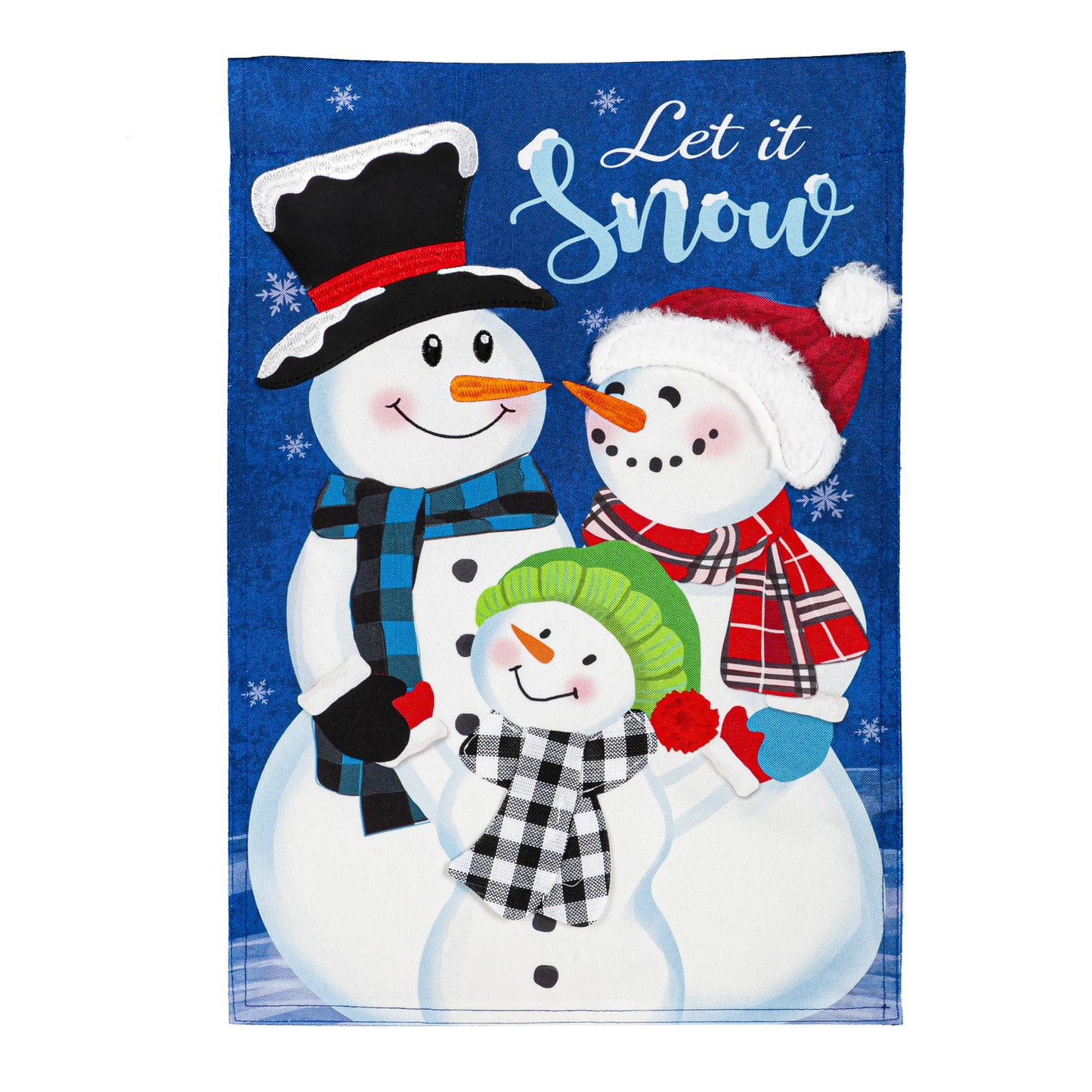 Let it Snow Family Garden Flag; Linen Textured Polyester 12.5"x18"