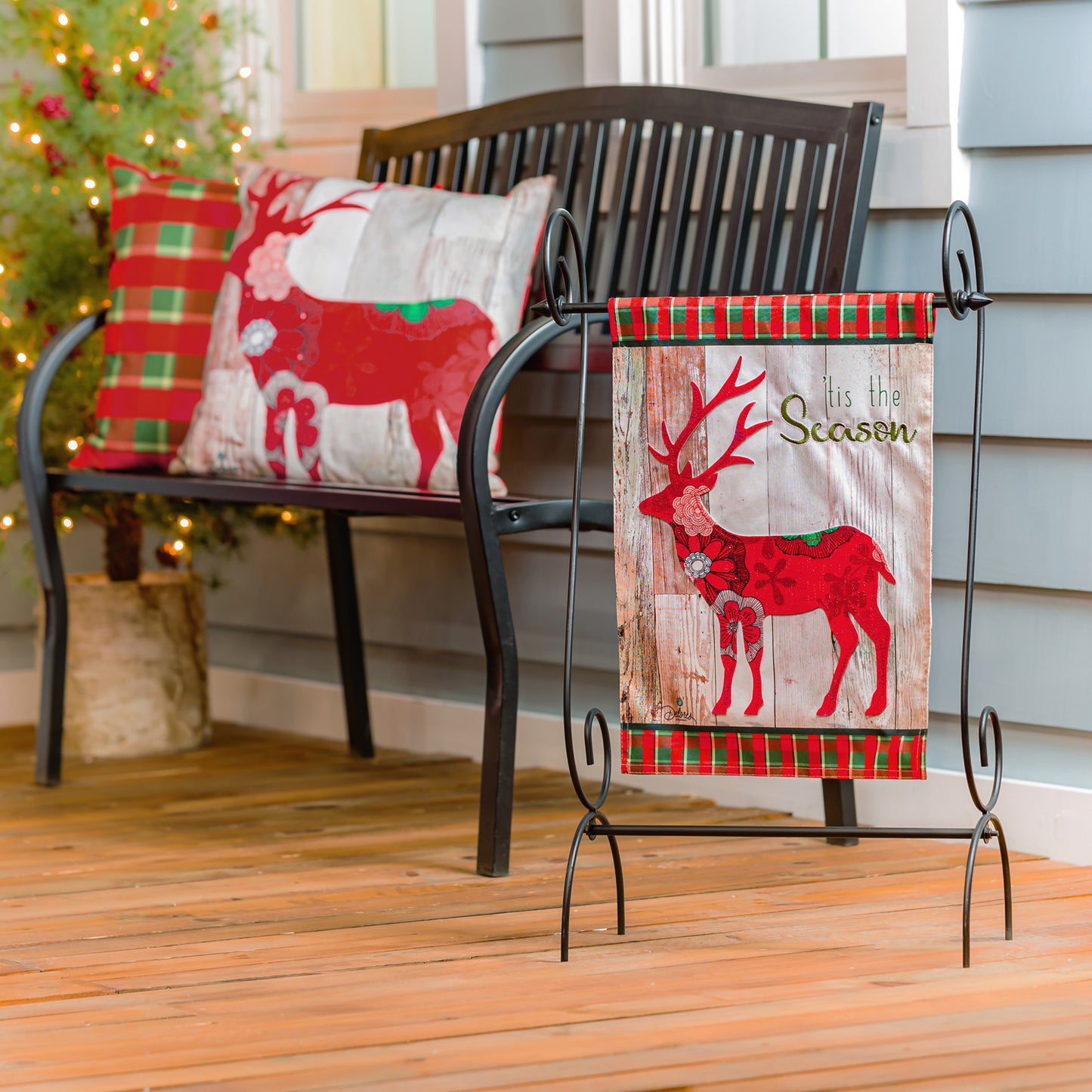 Tis the Season Reindeer Garden Flag; Linen Textured Polyester 12.5"x18"