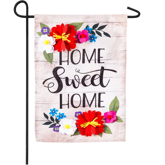 Floral Home Sweet Home Seasonal Garden Flag; Linen Textured Polyester