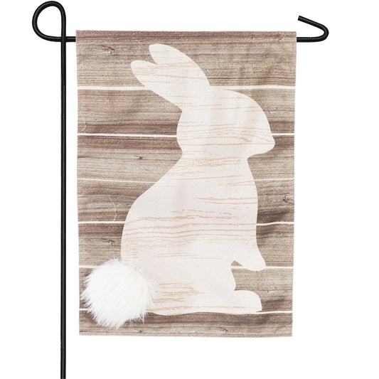 Wood Bunny Silhouette Printed Garden Flag; Linen Textured Polyester