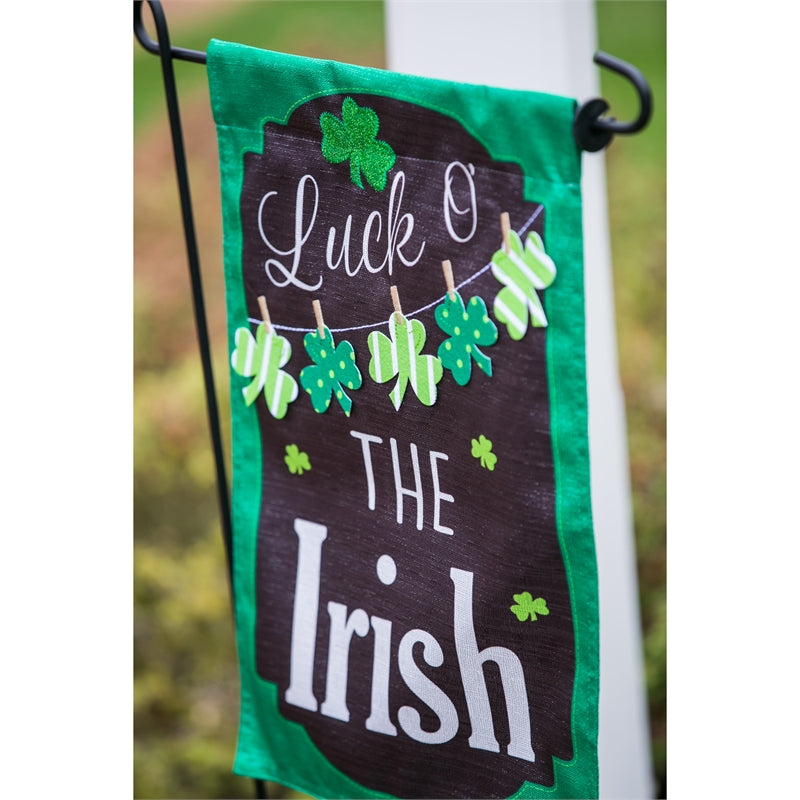 St.Patricks Day Chalkboard Applique Garden Flag; Linen Textured Polyester