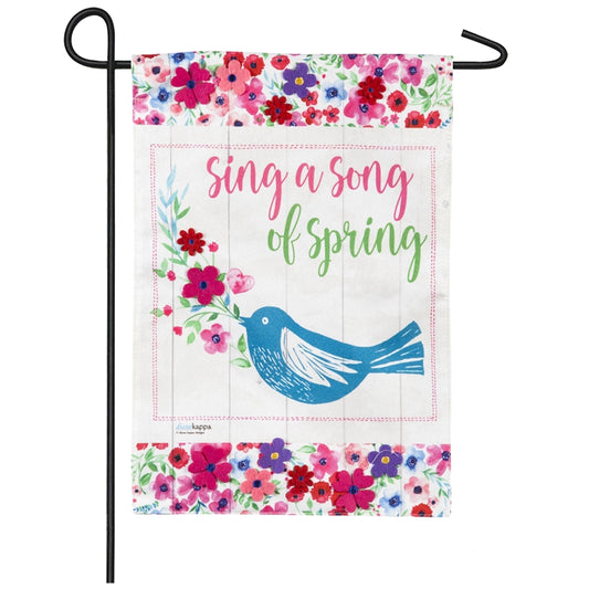 Spring Bird Song Garden Flag; Linen Textured Polyester