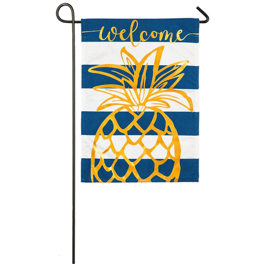 Pineapple Stripe Seasonal Garden Flag; Linen Textured Polyester