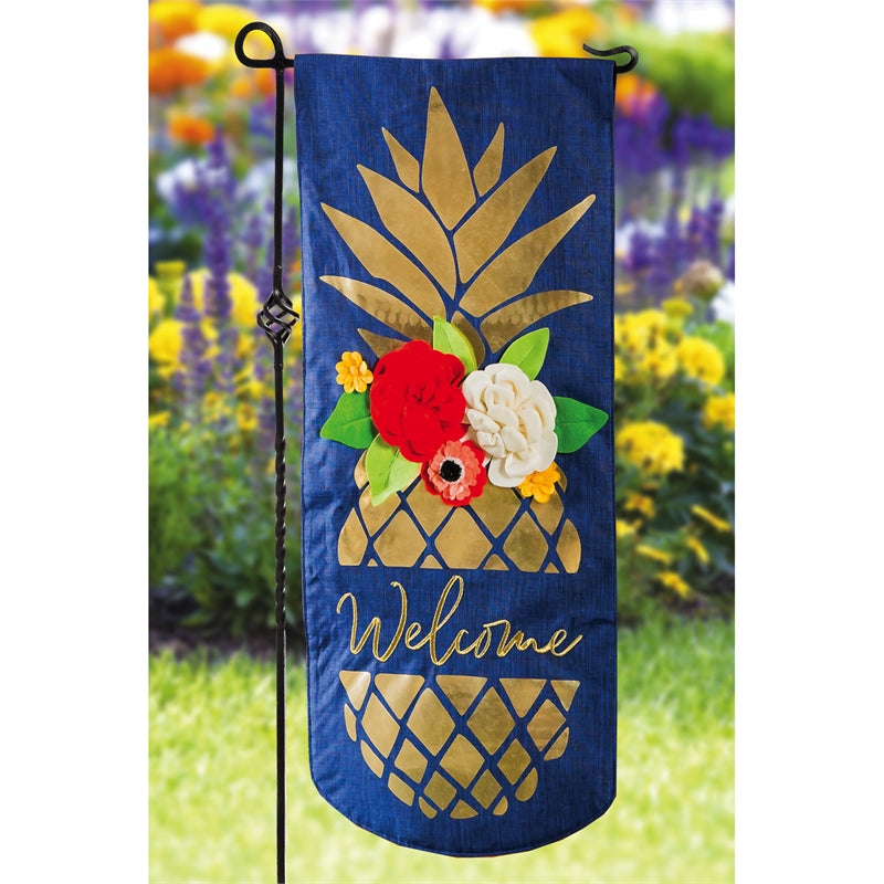 Pineapple Printed Everlasting Impressions Garden Flag; Polyester-Linen Blend 12.5"x28"