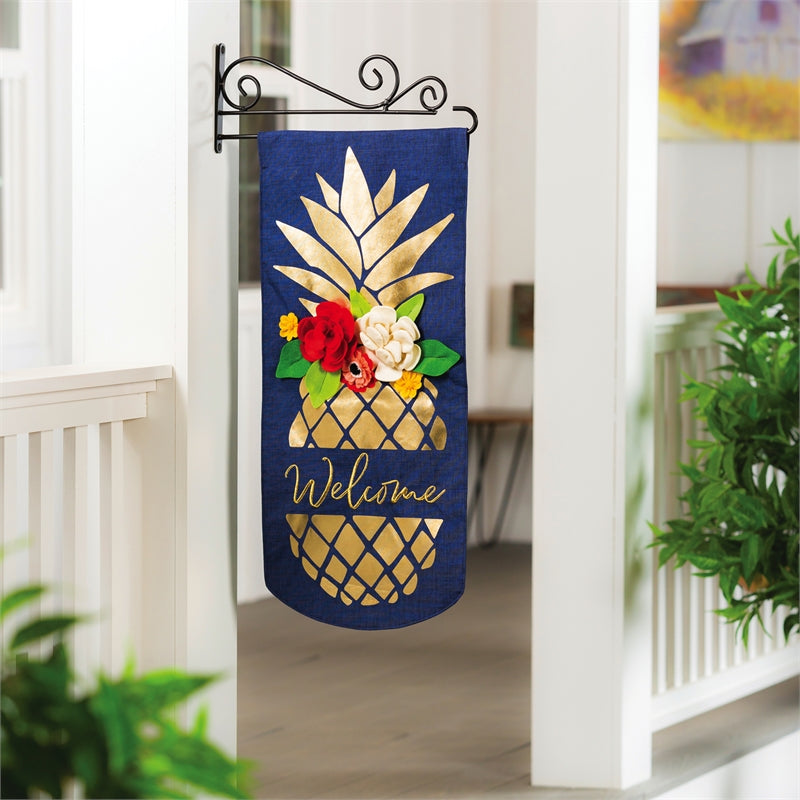 Pineapple Printed Everlasting Impressions Garden Flag; Polyester-Linen Blend 12.5"x28"