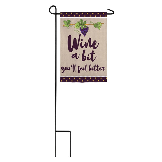 Wine a Bit Garden Flag; Linen Textured Polyester