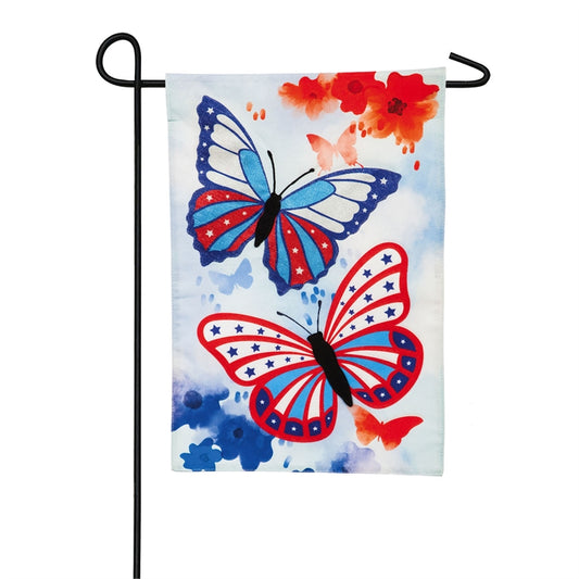 Patriotic Butterflies Garden Flag; Linen Textured Polyester
