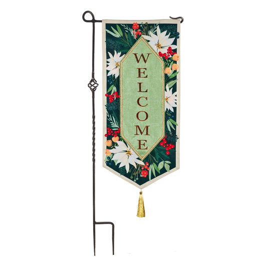 Floral Winter Welcome Printed Everlasting Impressions Garden Flag; Polyester-Linen Blend