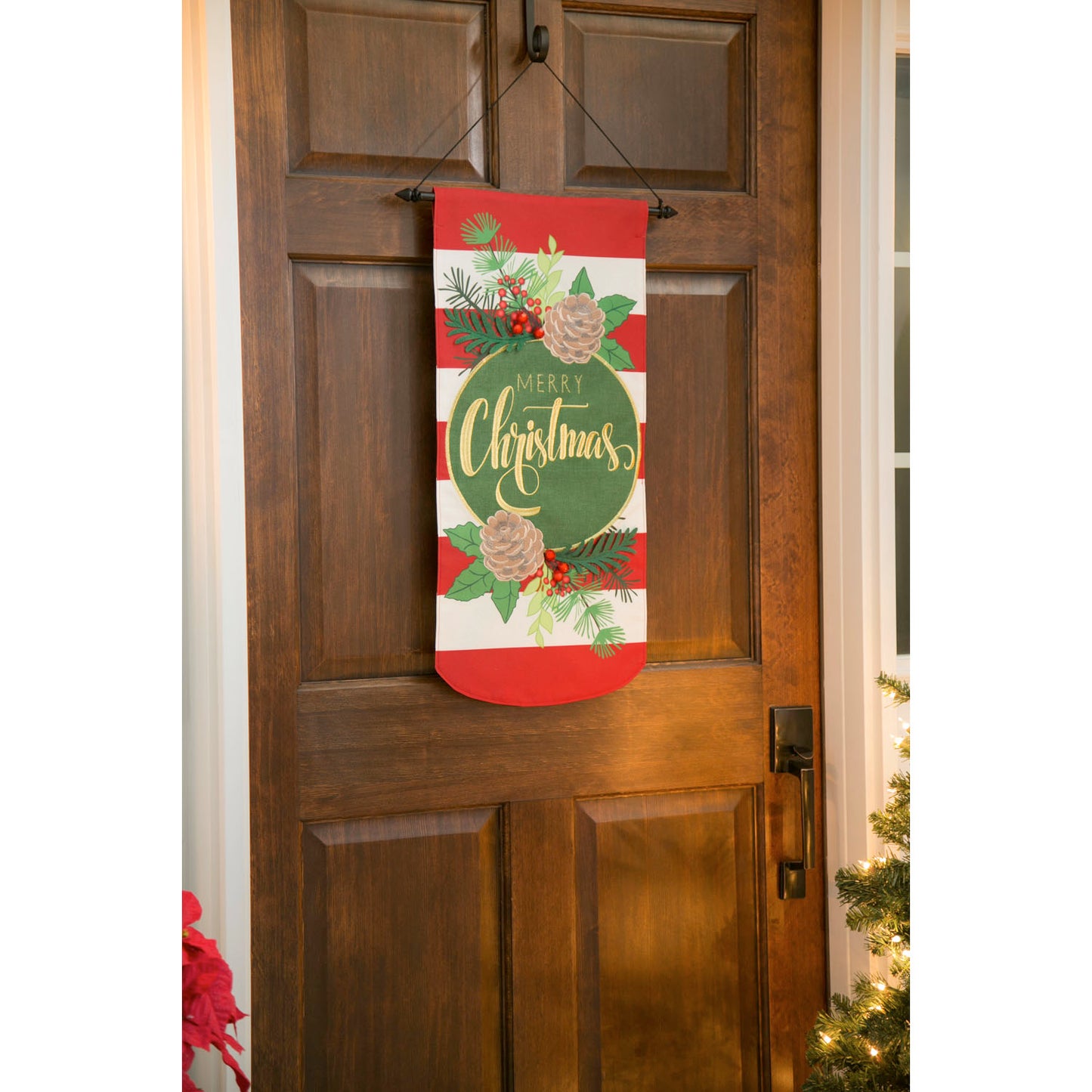 Christmas Stripes Printed Everlasting Impressions Garden Flag; Polyester-Linen Blend 12.5"x28"