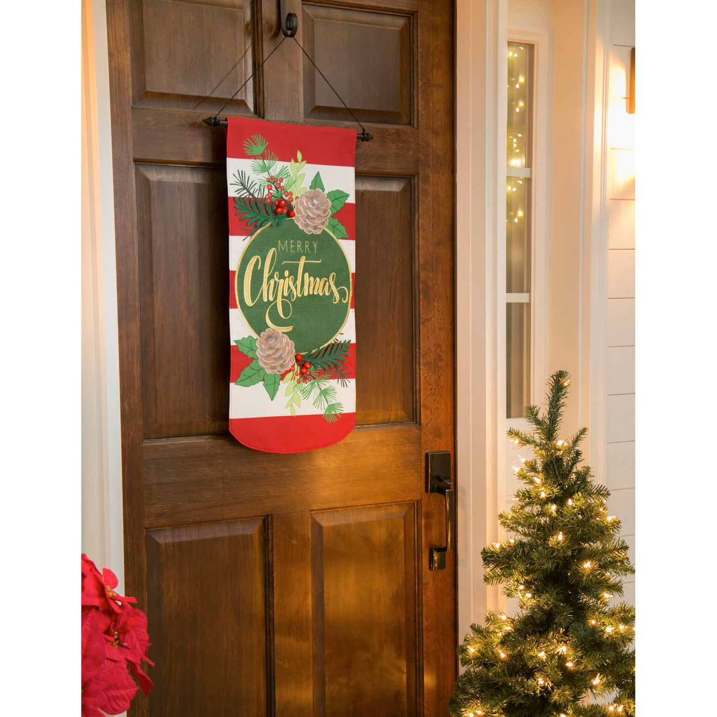 Christmas Stripes Printed Everlasting Impressions Garden Flag; Polyester-Linen Blend 12.5"x28"
