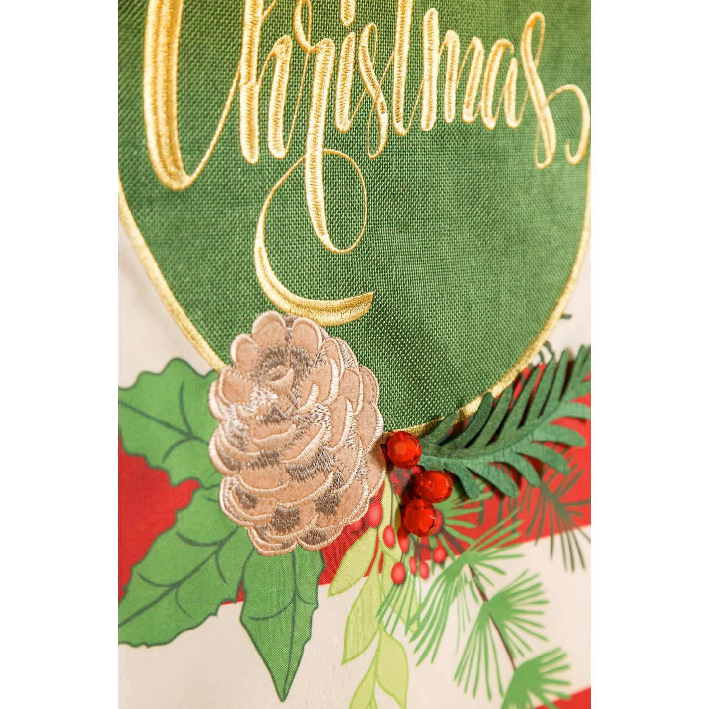 Christmas Stripes Printed Everlasting Impressions Garden Flag; Polyester-Linen Blend 12.5"x28"