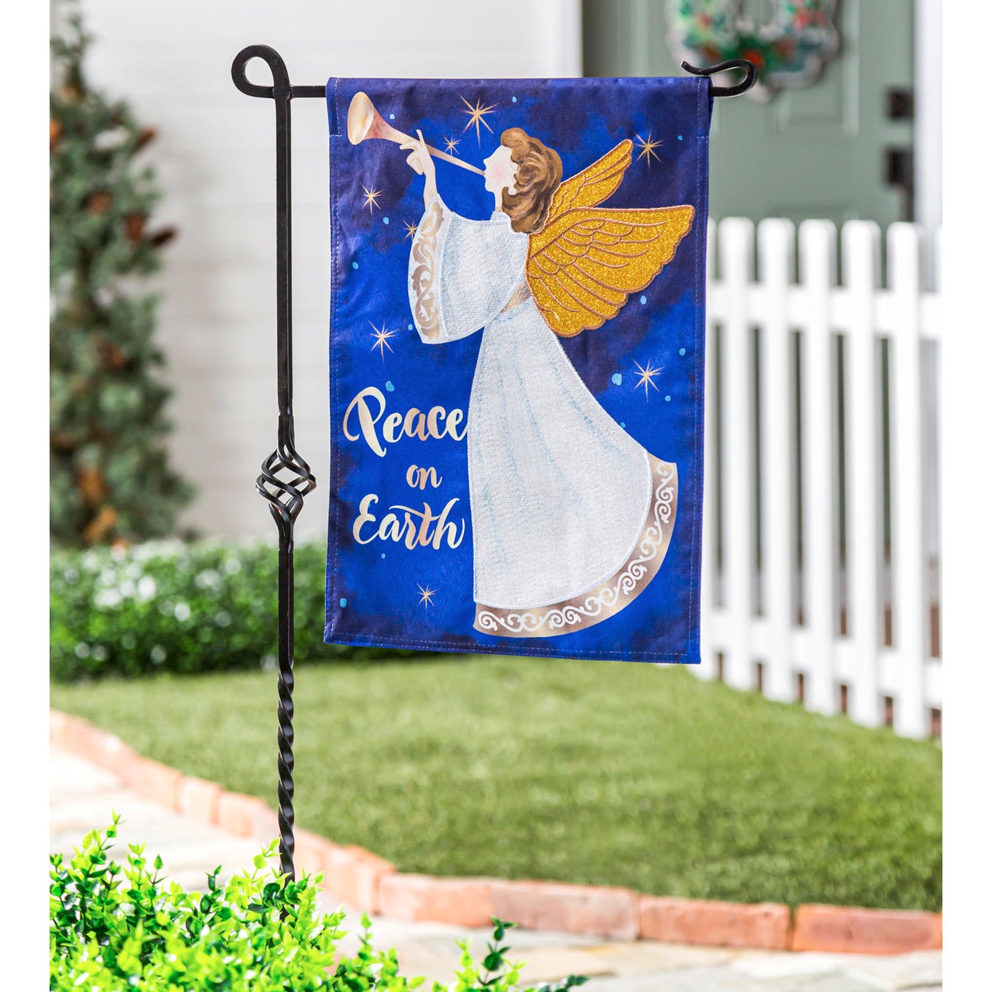 Christmas Lace Angel Printed Garden Flag; Polyester-Linen Blend 12.5"x18"