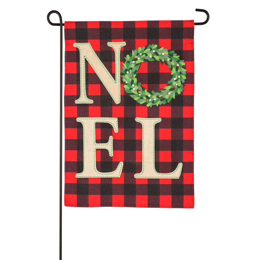 NOEL Wreath Printed Garden Flag; Polyester-Linen Blend 12.5"x18"
