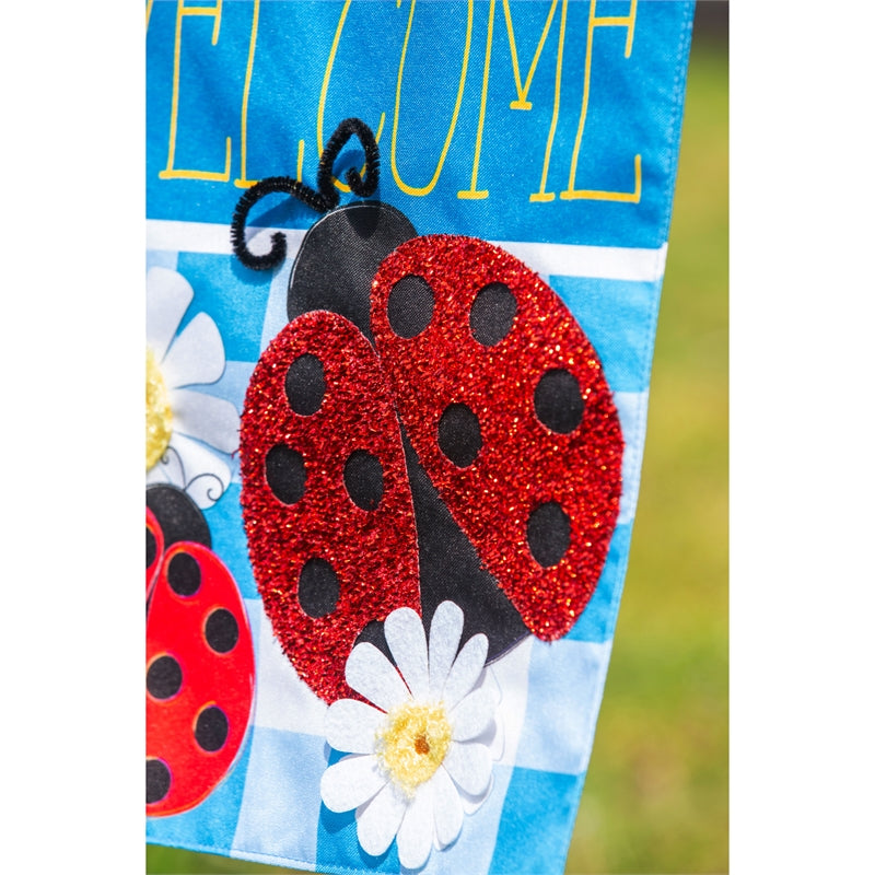 Ladybug Plaid Welcome Garden Flag