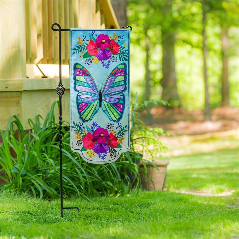 Butterfly Floral Printed Everlasting Impressions Garden Flag; Polyester-Linen Blend 12.5"x28"