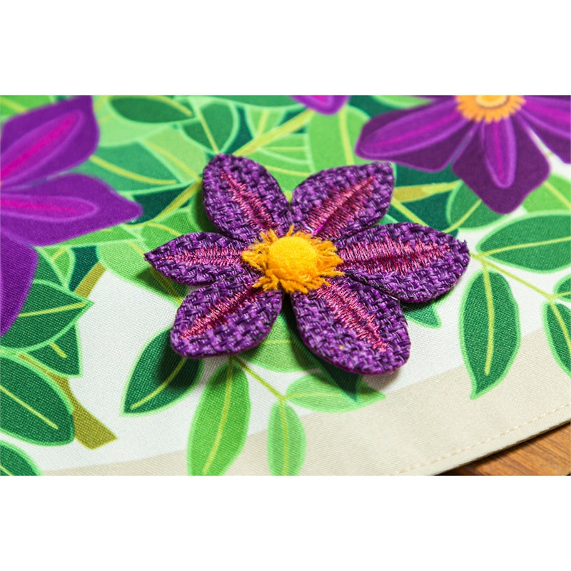 Clematis Welcome Printed Everlasting Impressions Garden Flag; Polyester-Linen Blend 12.5"x28"