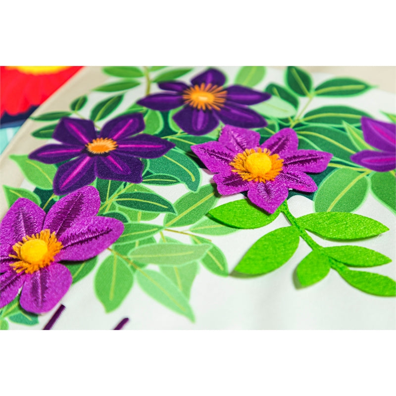 Clematis Welcome Printed Everlasting Impressions Garden Flag; Polyester-Linen Blend 12.5"x28"