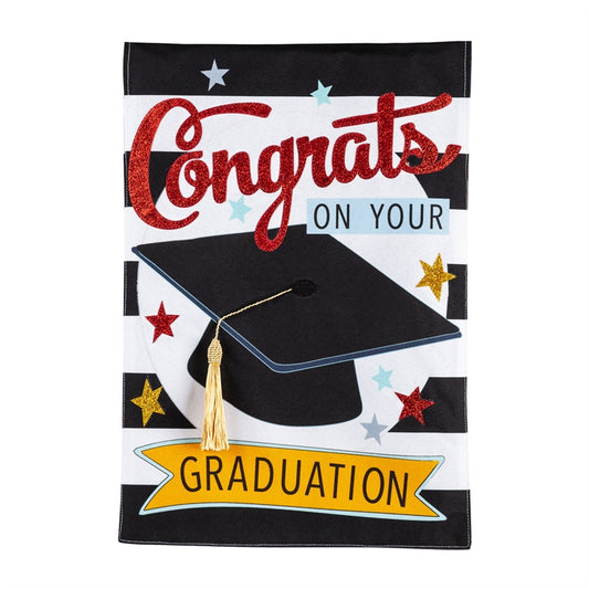 Congrats Grad Garden Flag; Linen Textured Polyester 12.5"x18"