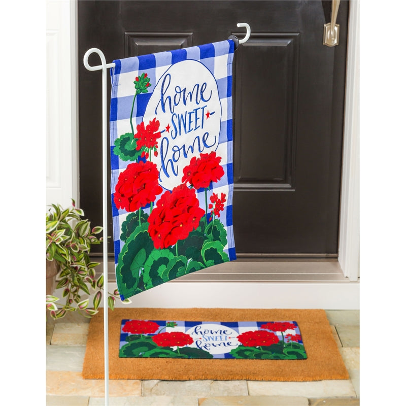 Plaid Patriotic Geraniums Garden Flag; Linen Textured Polyester 12.5"x18"