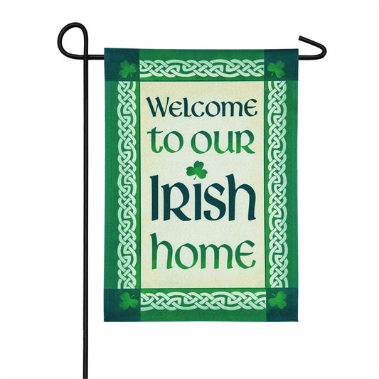 Our Irish Home Applique Seasonal Garden Flag; Linen Textured Polyester